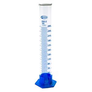 Cylinder miarowy szklany, klasa B, stopka plastikowa, Glassco - 250 ml • SKU: GLASSCO-CYL-SZK-250A