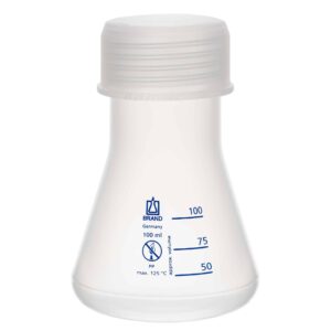 BRAND® Kolba stożkowa typu Erlenmeyera plastikowa z nakrętką i skalą • SKU: BRND93172