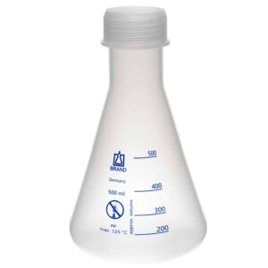 BRAND® Kolba stożkowa typu Erlenmeyera plastikowa z nakrętką i skalą • SKU: BRND93180