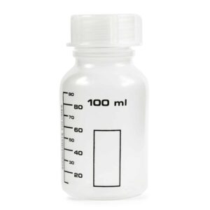 Butelka z nakrętką, polipropylen (PP), czarna skala, pole opisowe - 100 ml, GL32 • SKU: B-0012-100