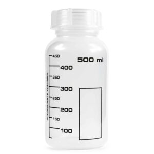 Butelka z nakrętką, polipropylen (PP), czarna skala, pole opisowe - 500 ml, GL50 • SKU: B-0012-500