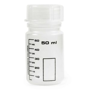 Butelka z nakrętką, polipropylen (PP), czarna skala, pole opisowe - 50 ml, GL32 • SKU: B-0012-50