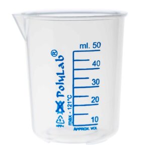 Zlewka niska z wylewem, skala niebieska, PolyLab®