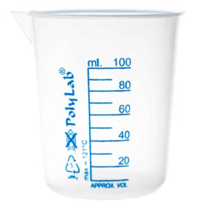 Zlewka niska z wylewem, skala niebieska, PolyLab® • SKU: P11202