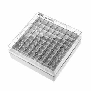 Biologix® CryoKING Kriopudełko na probówki, 81 miejsc - poliwęglan (PC) - Biały, 133 x 133 x 52 mm • SKU: BGX-KRI-81PC-BIA