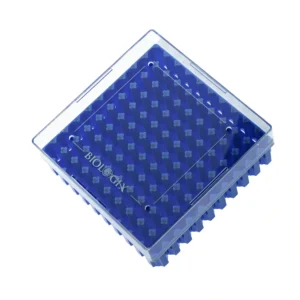Biologix® CryoKING Kriopudełko na probówki, 100 miejsc, poliwęglan (PC) - Niebieski • SKU: BGX-KRI-100PC-NIE